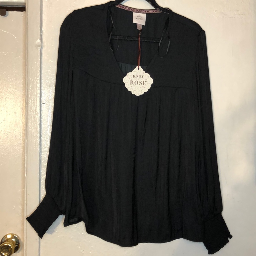 Knox Rose Bishop Long Sleeve Satin Smocked Blouse